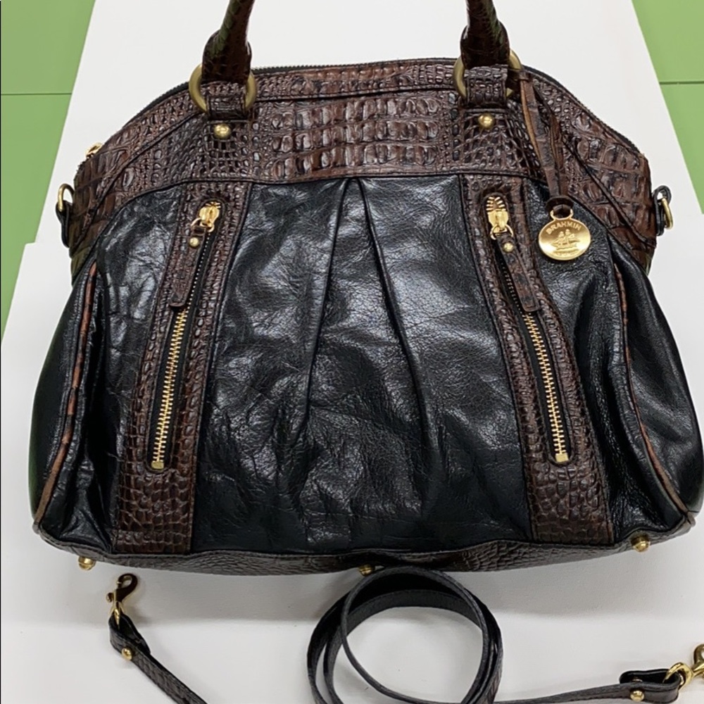 Brahmin Black Leather Embossed Shoulder Bag
